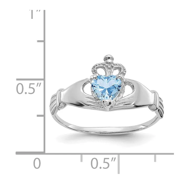 Rings 14k White Gold CZ March Birthstone Claddagh Heart Ring Goldia