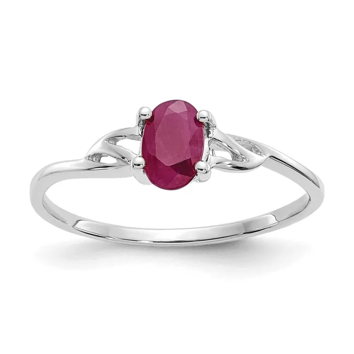 Rings 14K White Gold Polished Geniune Ruby Birthstone Ring Goldia