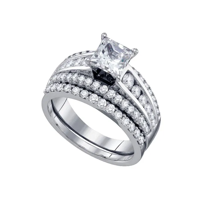 Rings 14k White Gold Princess Solitaire Diamond Wedding Bridal Ring Set gndatlanta Rings 14k White Gold Princess Solitaire Diamond Wedding Bridal Ring Set gndatlanta