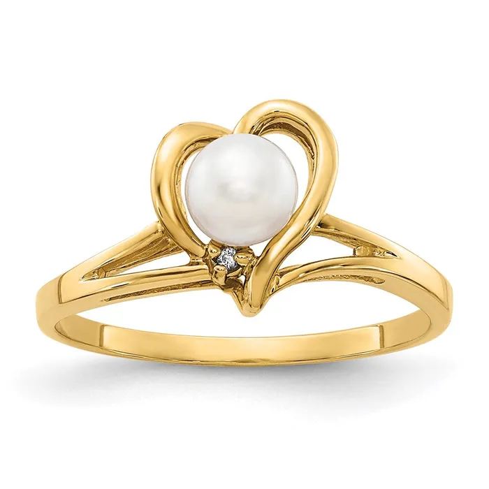Rings 14k Yellow Gold 45mm FW Cultured Pearl AAA Diamond ring Goldia