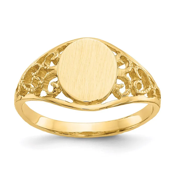 Rings 14K Yellow Gold 85x75mm Satin Open Back Filigree Signet Ring Goldia