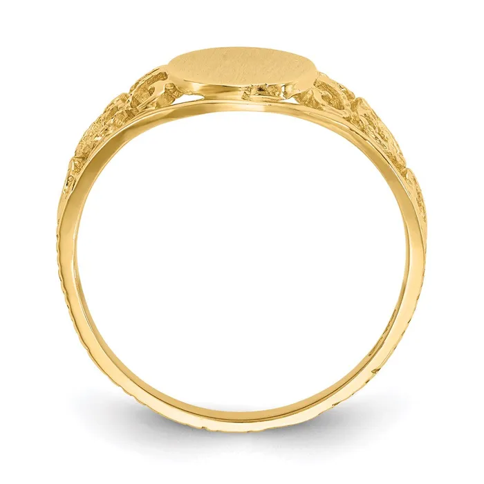 Rings 14K Yellow Gold 85x75mm Satin Open Back Filigree Signet Ring Goldia