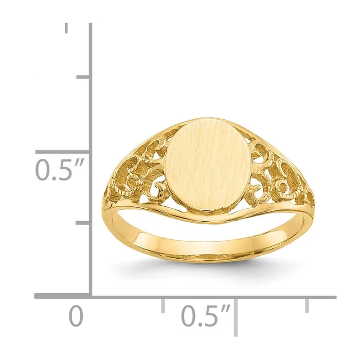 Rings 14K Yellow Gold 85x75mm Satin Open Back Filigree Signet Ring Goldia
