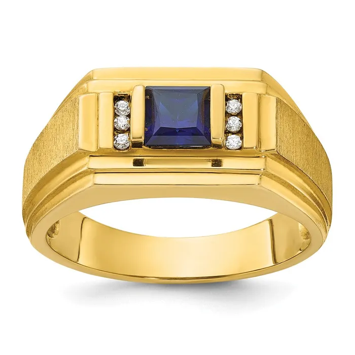 Rings 14k Yellow Gold Mens Created Sapphire and 120 carat Diamond Satin Complete Ring Goldia Rings 14k Yellow Gold Mens Created Sapphire and 120 carat Diamond Satin Complete Ring Goldia