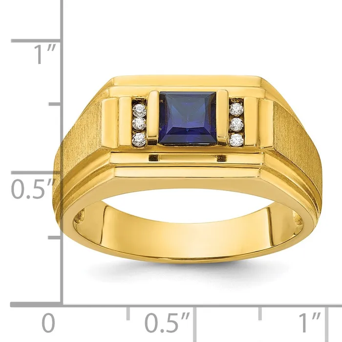 Rings 14k Yellow Gold Mens Created Sapphire and 120 carat Diamond Satin Complete Ring Goldia