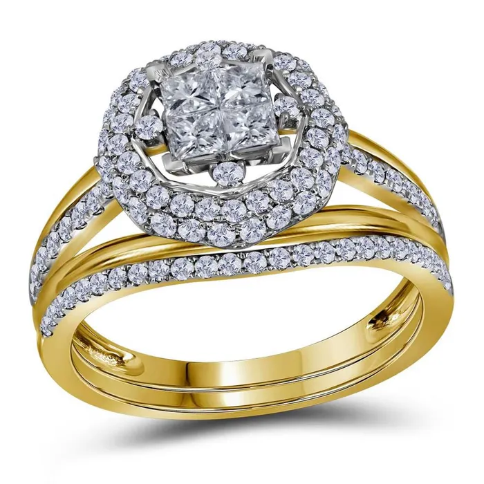 Rings 14k Yellow Gold Princess Diamond Halo Bridal Wedding Ring Set 1 Cttw gndatlanta Rings 14k Yellow Gold Princess Diamond Halo Bridal Wedding Ring Set 1 Cttw gndatlanta