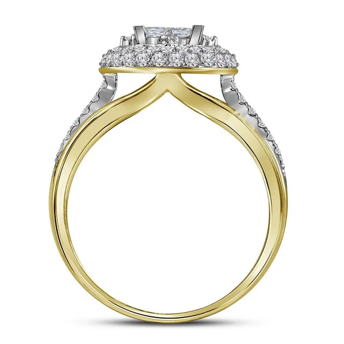 Rings 14k Yellow Gold Princess Diamond Halo Bridal Wedding Ring Set 1 Cttw gndatlanta