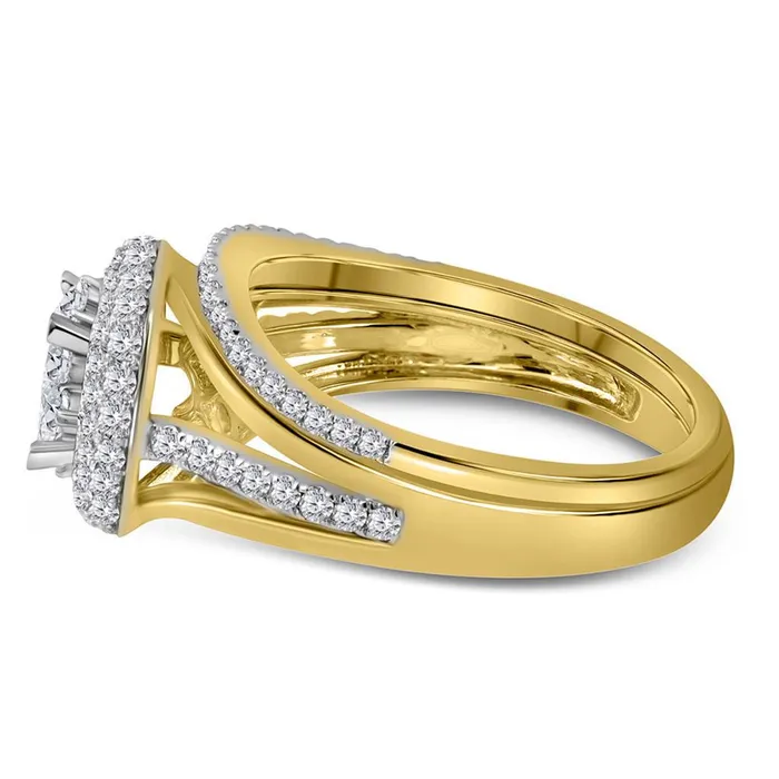 Rings 14k Yellow Gold Princess Diamond Halo Bridal Wedding Ring Set 1 Cttw gndatlanta