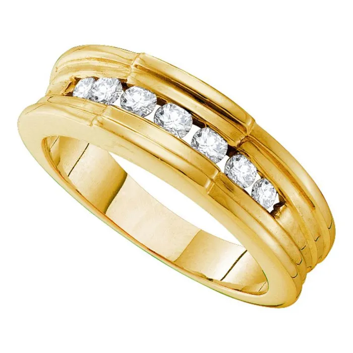 Rings 14k Yellow Gold Round Diamond Ridged Edges Wedding Band 12 Cttw gndatlanta Rings 14k Yellow Gold Round Diamond Ridged Edges Wedding Band 12 Cttw gndatlanta