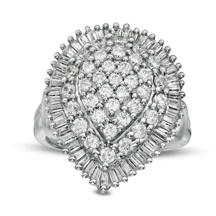 Rings 20 CT TW Baguette and Round Composite Natural Diamond PearShaped Frame Ring in Solid 10K White Gold Goldia Rings 20 CT TW Baguette and Round Composite Natural Diamond PearShaped Frame Ring in Solid 10K White Gold Goldia