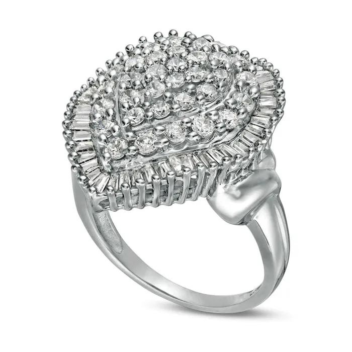 Rings 20 CT TW Baguette and Round Composite Natural Diamond PearShaped Frame Ring in Solid 10K White Gold Goldia Rings 20 CT TW Baguette and Round Composite Natural Diamond PearShaped Frame Ring in Solid 10K White Gold Goldia