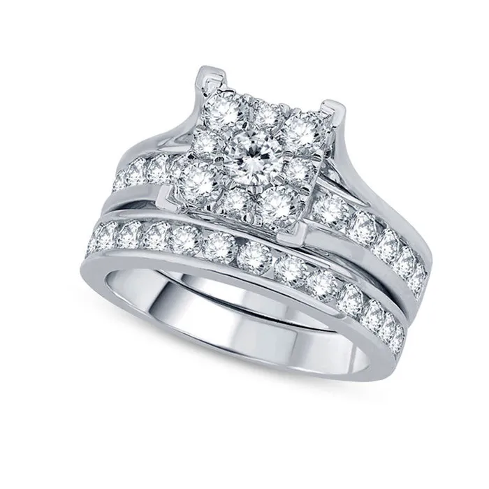 Rings 20 CT TW Composite Natural Diamond Square Frame Bridal Engagement Ring Set in Solid 14K White Gold Goldia Rings 20 CT TW Composite Natural Diamond Square Frame Bridal Engagement Ring Set in Solid 14K White Gold Goldia