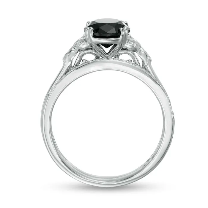 Rings 80mm Black Sapphire and 010 CT TW Natural Diamond Leaf Sides Bridal Engagement Ring Set in Solid 10K White Gold Goldia Rings 80mm Black Sapphire and 010 CT TW Natural Diamond Leaf Sides Bridal Engagement Ring Set in Solid 10K White Gold Goldia