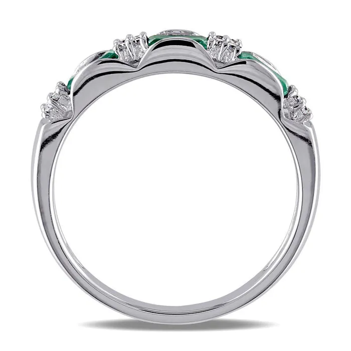 Rings Baguette Emerald and Natural Diamond Accent Three Stone Band in Solid 10K White Gold Goldia Rings Baguette Emerald and Natural Diamond Accent Three Stone Band in Solid 10K White Gold Goldia