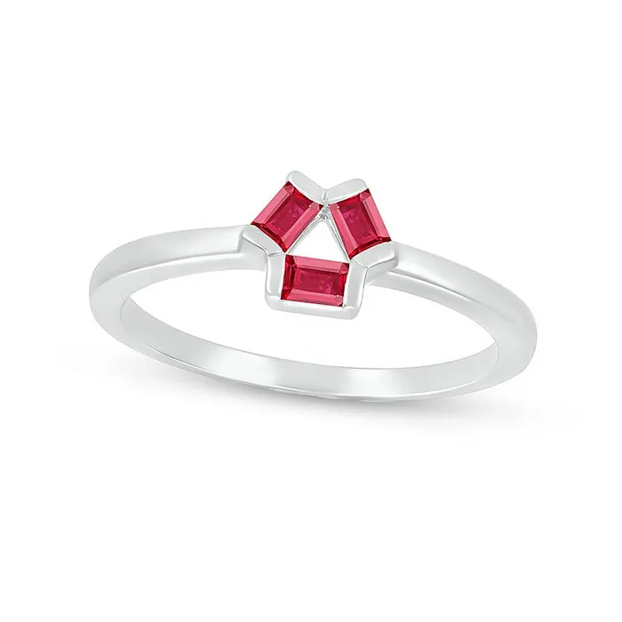 Rings Baguette LabCreated Ruby Three Stone Open Triangle Geometric Ring in Sterling Silver Goldia Rings Baguette LabCreated Ruby Three Stone Open Triangle Geometric Ring in Sterling Silver Goldia