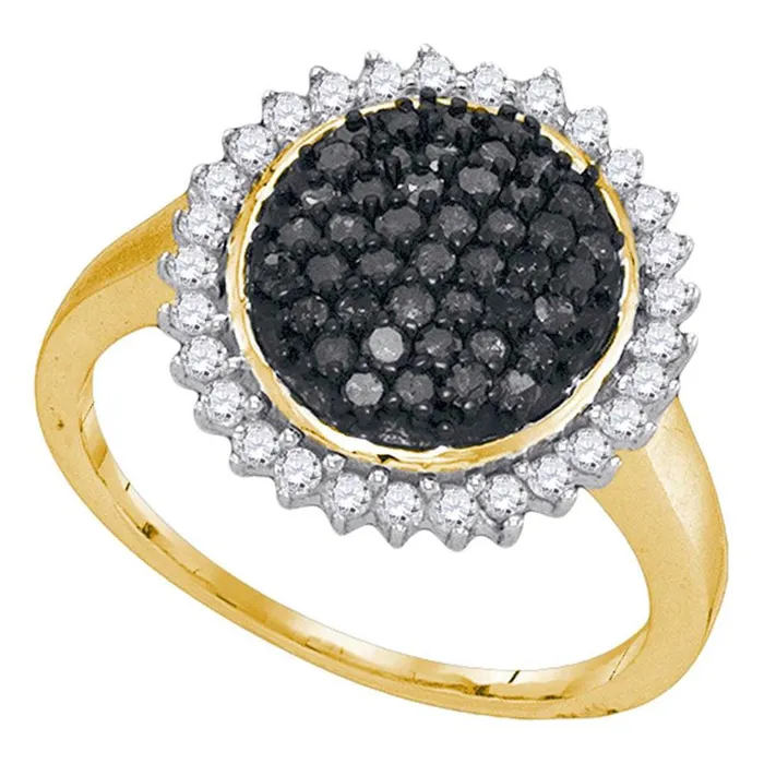 Rings gndatlanta 10k Yellow Gold Round Black Diamond Cluster Ring 34 Cttw Rings gndatlanta 10k Yellow Gold Round Black Diamond Cluster Ring 34 Cttw