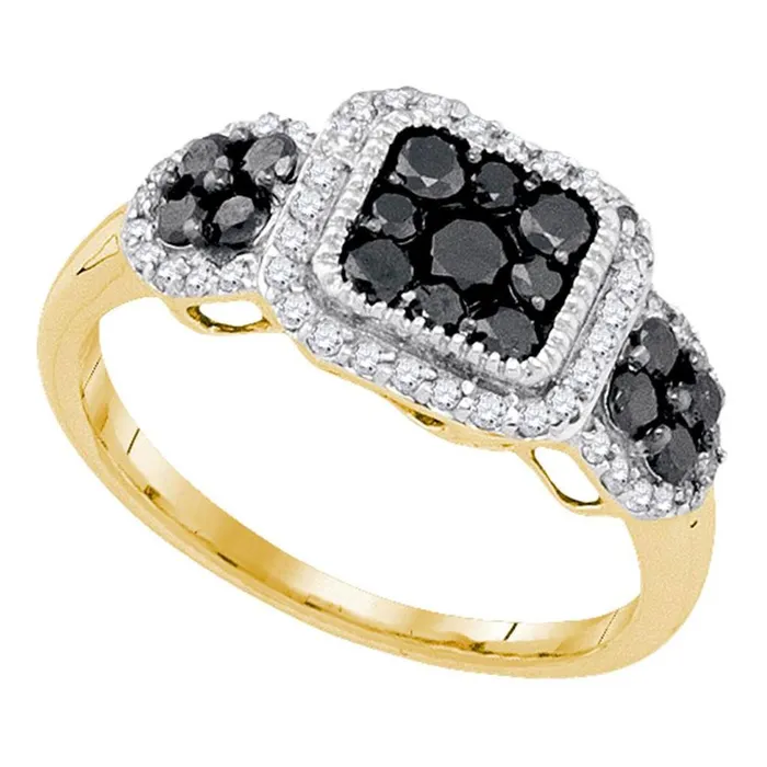 Rings gndatlanta 10k Yellow Gold Round Black Diamond Square Cluster Ring 34 Cttw Rings gndatlanta 10k Yellow Gold Round Black Diamond Square Cluster Ring 34 Cttw
