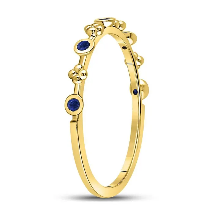 Rings gndatlanta 10kt Yellow Gold Round Blue Sapphire Dot Flower Stackable Band Ring 112 Cttw