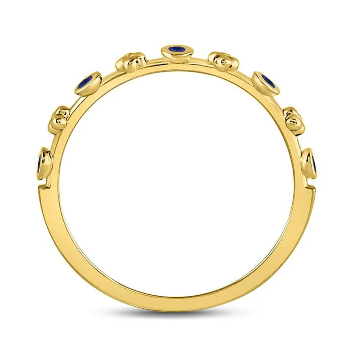 Rings gndatlanta 10kt Yellow Gold Round Blue Sapphire Dot Flower Stackable Band Ring 112 Cttw