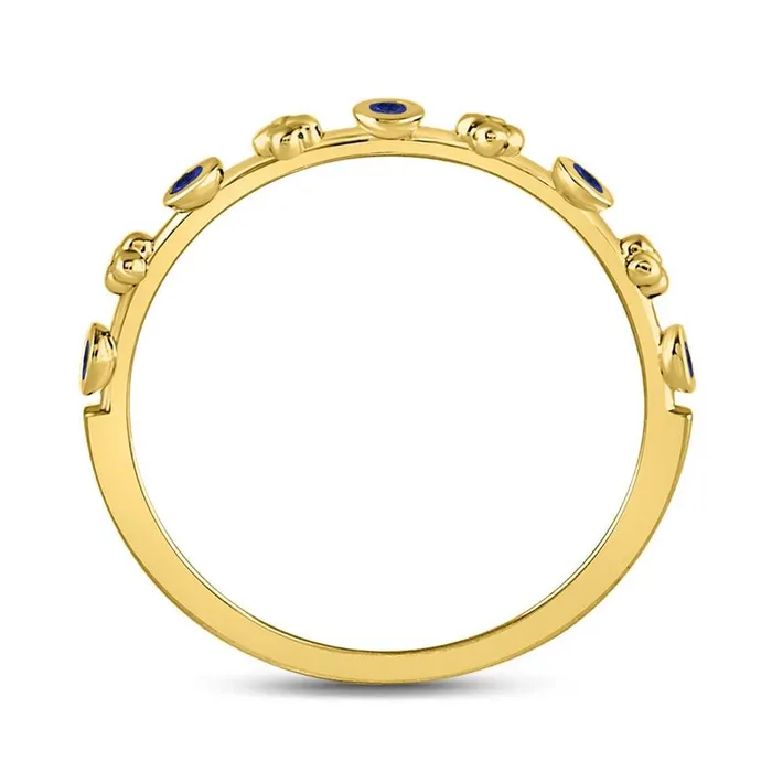 Rings gndatlanta 10kt Yellow Gold Round Blue Sapphire Dot Flower Stackable Band Ring 112 Cttw