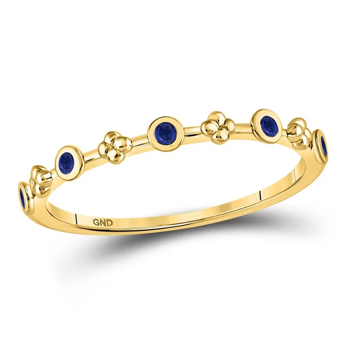 Rings gndatlanta 10kt Yellow Gold Round Blue Sapphire Dot Flower Stackable Band Ring 112 Cttw