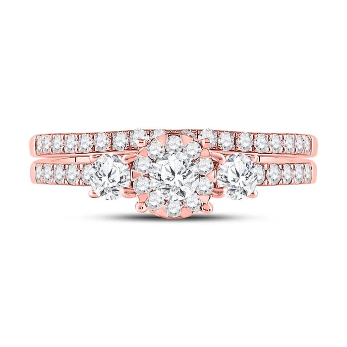 Rings gndatlanta 14k Rose Gold Round Diamond Solitaire Bridal Wedding Ring Set 78 Cttw