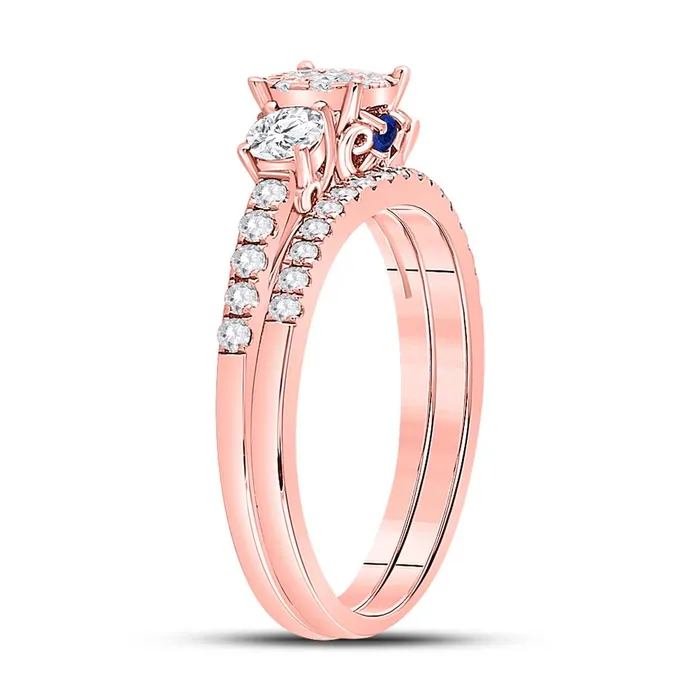 Rings gndatlanta 14k Rose Gold Round Diamond Solitaire Bridal Wedding Ring Set 78 Cttw