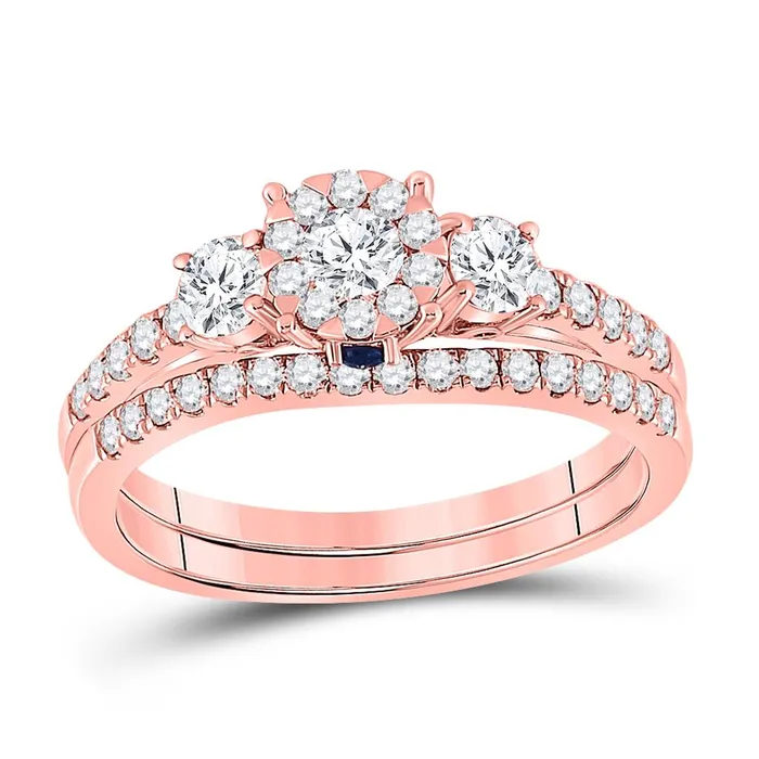 Rings gndatlanta 14k Rose Gold Round Diamond Solitaire Bridal Wedding Ring Set 78 Cttw