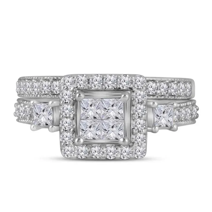 Rings gndatlanta 14k White Gold Princess Diamond Bridal Wedding Ring Set 1 Cttw Rings gndatlanta 14k White Gold Princess Diamond Bridal Wedding Ring Set 1 Cttw