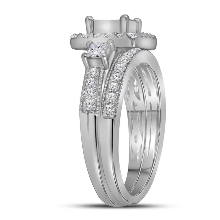 Rings gndatlanta 14k White Gold Princess Diamond Bridal Wedding Ring Set 1 Cttw