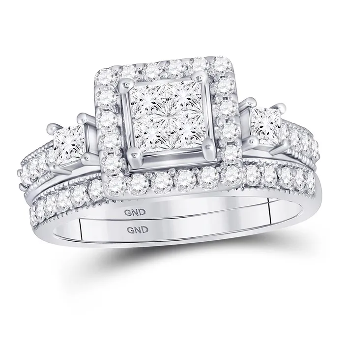 Rings gndatlanta 14k White Gold Princess Diamond Bridal Wedding Ring Set 1 Cttw