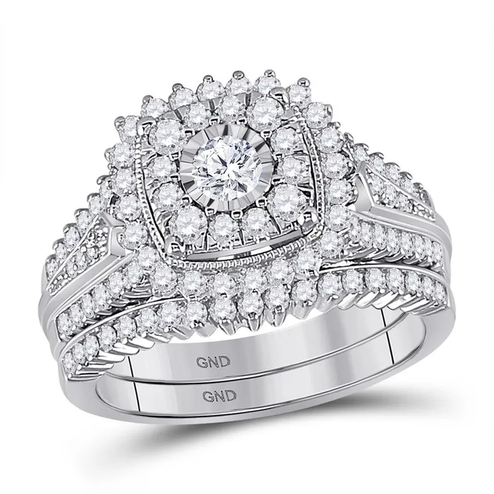 Rings gndatlanta 14k White Gold Round Diamond Bridal Wedding Ring Set 114 Cttw Certified