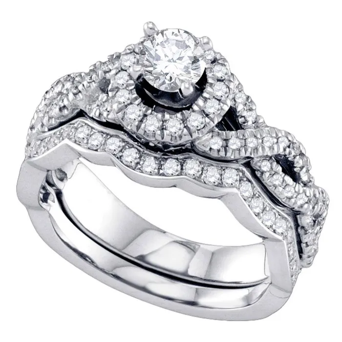 Rings gndatlanta 14k White Gold Round Diamond Twist Bridal Wedding Ring Set 1 Cttw Certified Rings gndatlanta 14k White Gold Round Diamond Twist Bridal Wedding Ring Set 1 Cttw Certified