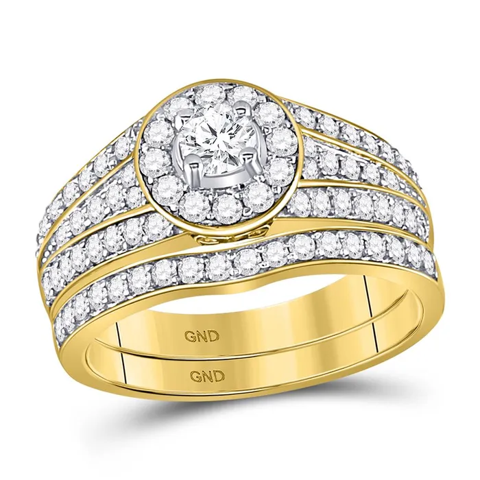 Rings gndatlanta 14k Yellow Gold Diamond Round Bridal Wedding Ring Set 1 Cttw Certified