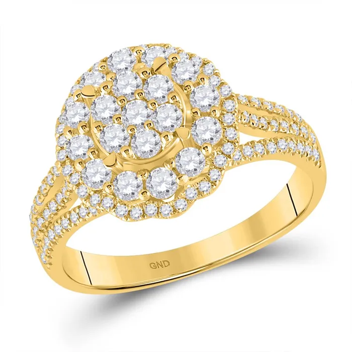 Rings gndatlanta 14k Yellow Gold Round Diamond Halo Flower Cluster Ring 78 Cttw Rings gndatlanta 14k Yellow Gold Round Diamond Halo Flower Cluster Ring 78 Cttw