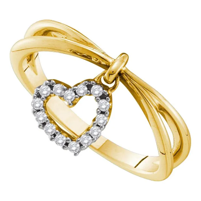 Rings gndatlanta 14k Yellow Gold Round Diamond Heart Dangle Ring 110 Cttw Rings gndatlanta 14k Yellow Gold Round Diamond Heart Dangle Ring 110 Cttw