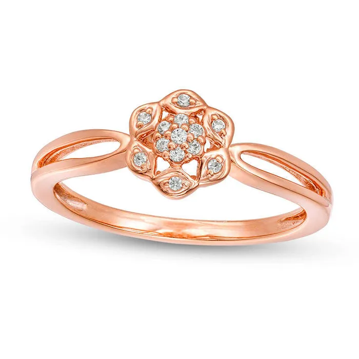 Rings Goldia 005 CT TW Natural Diamond Flower Split Shank Ring in Solid 10K Rose Gold Rings Goldia 005 CT TW Natural Diamond Flower Split Shank Ring in Solid 10K Rose Gold