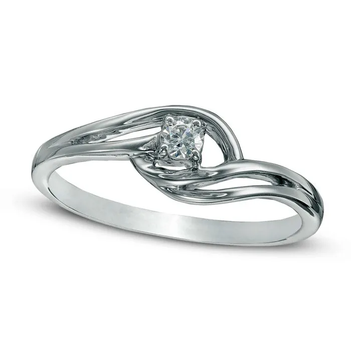 Rings Goldia 010 CT Natural Diamond Solitaire Bypass Promise Ring in Sterling Silver Rings Goldia 010 CT Natural Diamond Solitaire Bypass Promise Ring in Sterling Silver