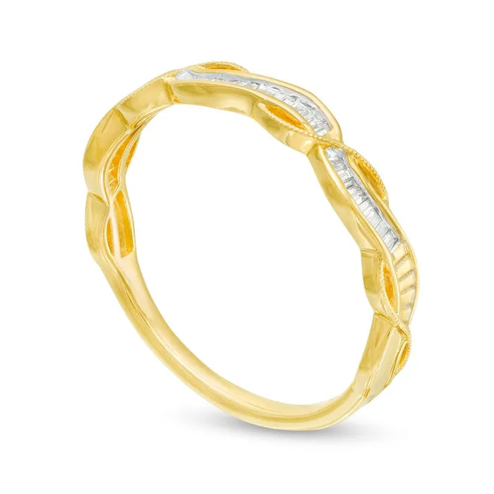 Rings Goldia 017 CT TW Baguette Natural Diamond Antique VintageStyle Twist Anniversary Band in Solid 10K Yellow Gold Rings Goldia 017 CT TW Baguette Natural Diamond Antique VintageStyle Twist Anniversary Band in Solid 10K Yellow Gold