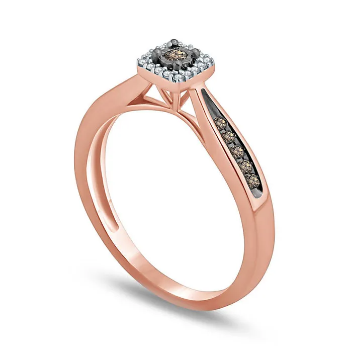 Rings Goldia 017 CT TW Champagne and White Natural Diamond Square Frame Promise Ring in Solid 10K Rose Gold Rings Goldia 017 CT TW Champagne and White Natural Diamond Square Frame Promise Ring in Solid 10K Rose Gold