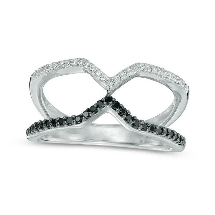 Rings Goldia 020 CT TW Enhanced Black and White Natural Diamond Open Geometric Ring in Sterling Silver Rings Goldia 020 CT TW Enhanced Black and White Natural Diamond Open Geometric Ring in Sterling Silver