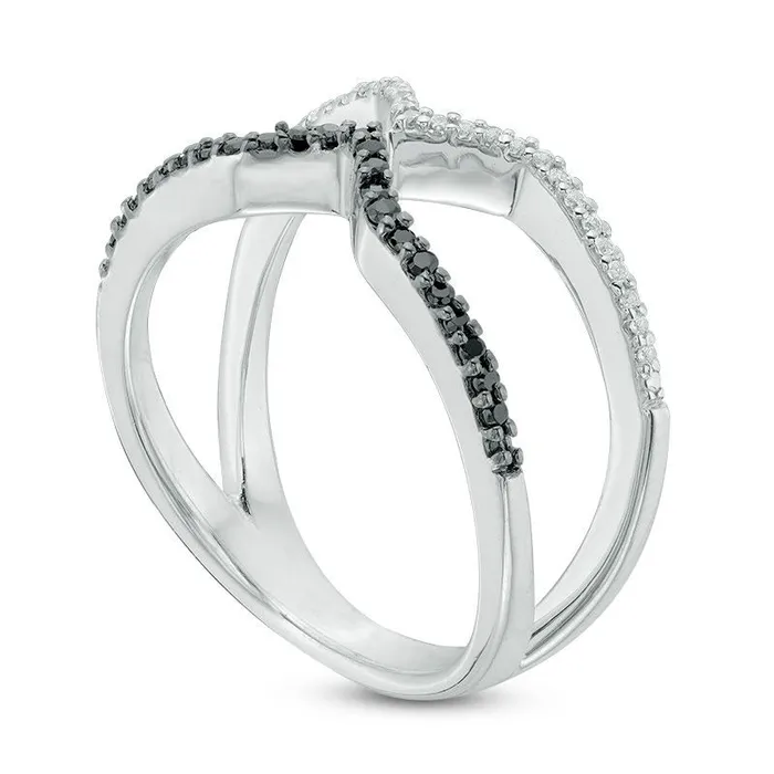 Rings Goldia 020 CT TW Enhanced Black and White Natural Diamond Open Geometric Ring in Sterling Silver Rings Goldia 020 CT TW Enhanced Black and White Natural Diamond Open Geometric Ring in Sterling Silver