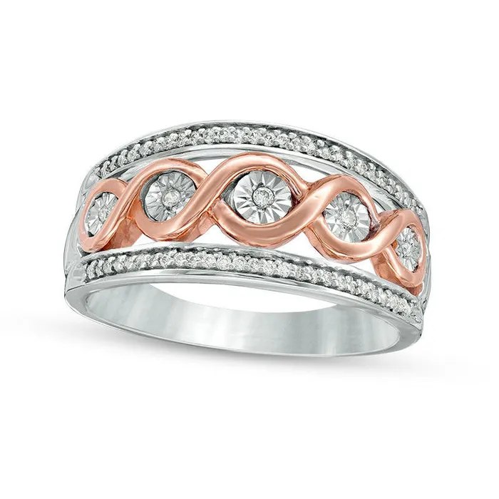 Rings Goldia 020 CT TW Natural Diamond Infinity Twist Band in Sterling Silver and Solid 10K Rose Gold Rings Goldia 020 CT TW Natural Diamond Infinity Twist Band in Sterling Silver and Solid 10K Rose Gold