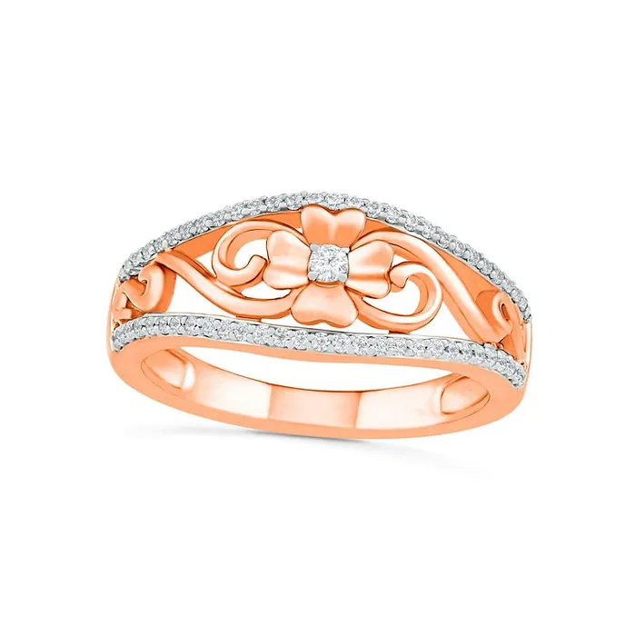 Rings Goldia 020 CT TW Natural Diamond Ornate Clover Ring in Solid 10K Rose Gold Rings Goldia 020 CT TW Natural Diamond Ornate Clover Ring in Solid 10K Rose Gold