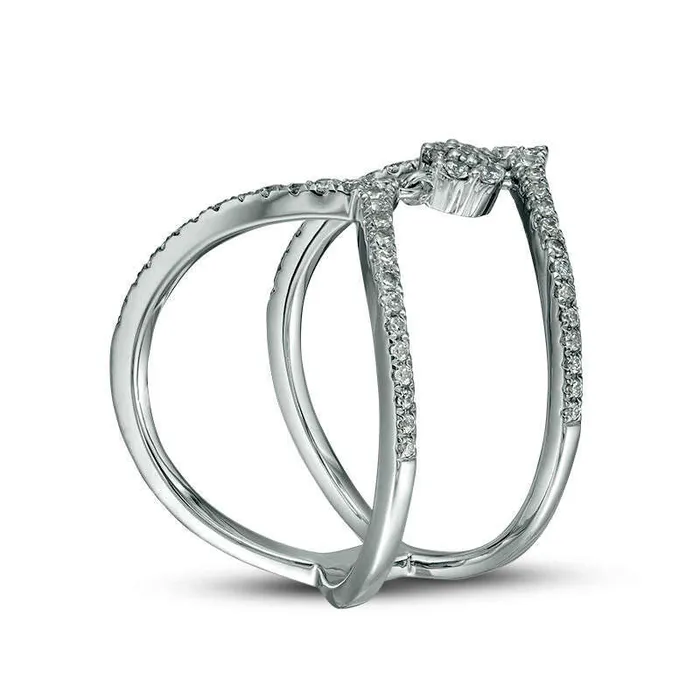 Rings Goldia 038 CT TW Composite Natural Diamond Double Chevron Open Shank Ring in Solid 10K White Gold Size 7 Rings Goldia 038 CT TW Composite Natural Diamond Double Chevron Open Shank Ring in Solid 10K White Gold Size 7