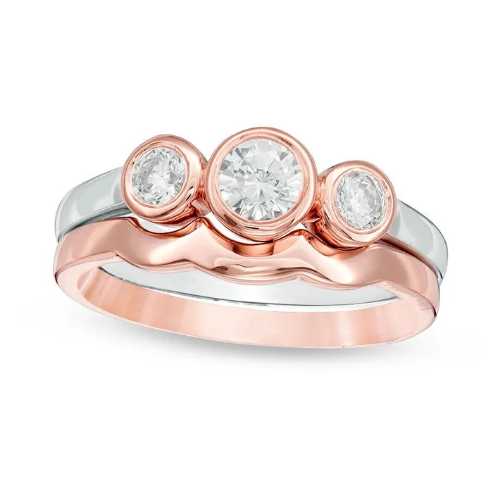 Rings Goldia 038 CT TW Natural Diamond Three Stone Bridal Engagement Ring Set in Solid 10K TwoTone Gold Rings Goldia 038 CT TW Natural Diamond Three Stone Bridal Engagement Ring Set in Solid 10K TwoTone Gold