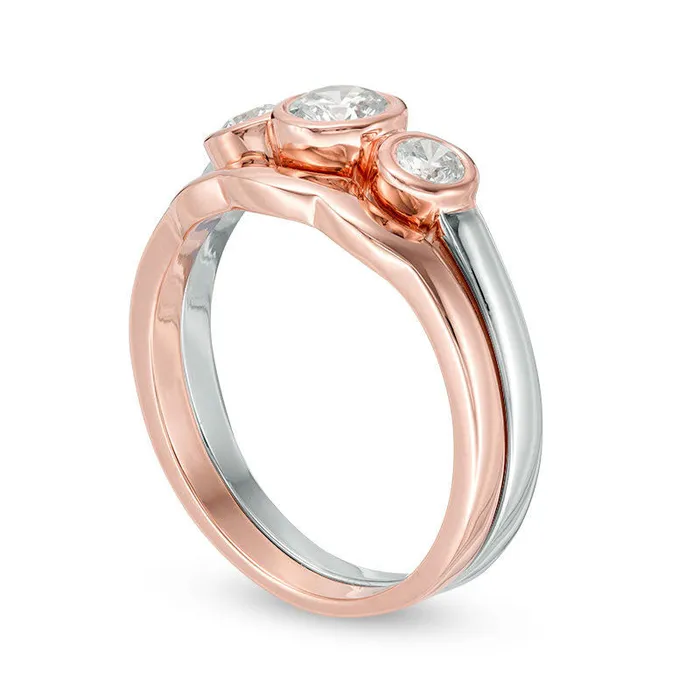 Rings Goldia 038 CT TW Natural Diamond Three Stone Bridal Engagement Ring Set in Solid 10K TwoTone Gold Rings Goldia 038 CT TW Natural Diamond Three Stone Bridal Engagement Ring Set in Solid 10K TwoTone Gold