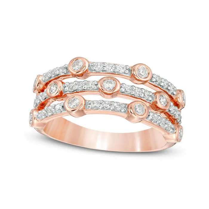 Rings Goldia 050 CT TW Natural Diamond BezelSet Station MultiRow Stacked Ring in Solid 10K Rose Gold Rings Goldia 050 CT TW Natural Diamond BezelSet Station MultiRow Stacked Ring in Solid 10K Rose Gold