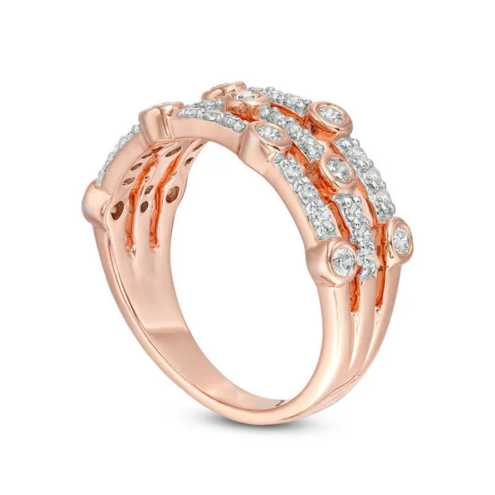 Rings Goldia 050 CT TW Natural Diamond BezelSet Station MultiRow Stacked Ring in Solid 10K Rose Gold Rings Goldia 050 CT TW Natural Diamond BezelSet Station MultiRow Stacked Ring in Solid 10K Rose Gold