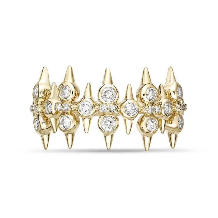 Rings Goldia 050 CT TW Natural Diamond Spikes MultiRow Ring in Solid 10K Yellow Gold Rings Goldia 050 CT TW Natural Diamond Spikes MultiRow Ring in Solid 10K Yellow Gold